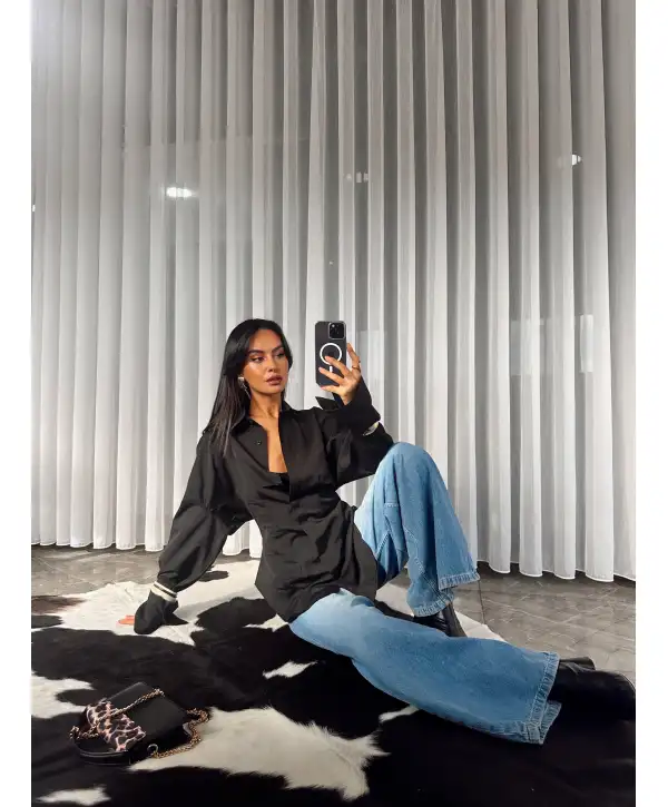 Belden oturtmalı gömlek - Siyah