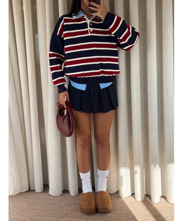 Çizgili polo yaka kazak