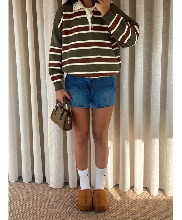 Çizgili polo yaka kazak