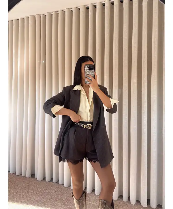 Dantel detay kuşaklı takım