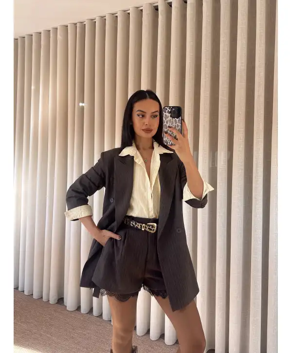 Dantel detay kuşaklı takım