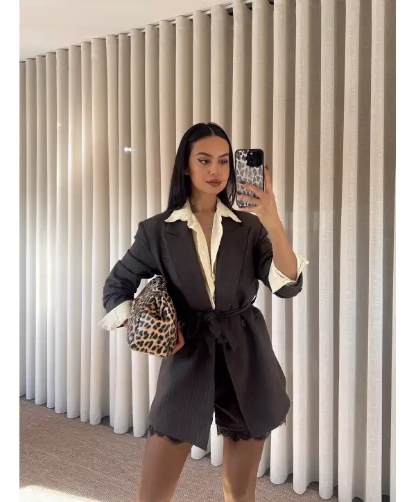 Dantel detay kuşaklı takım