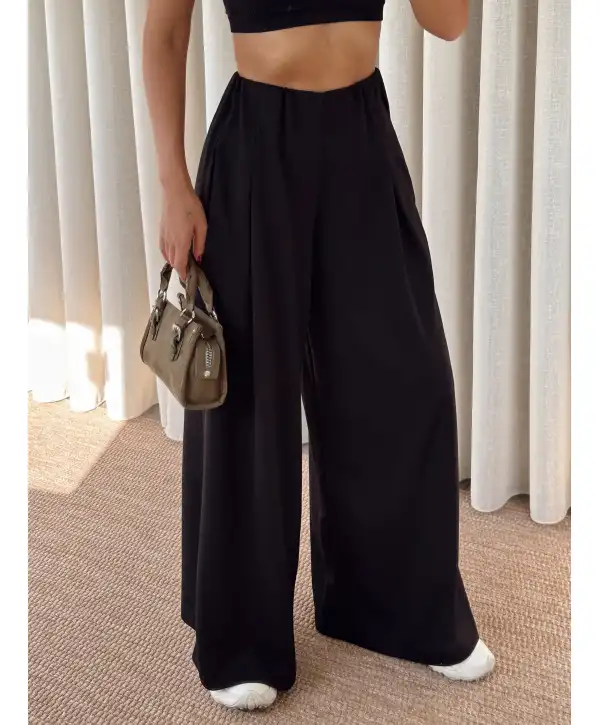 geniş paçalı kemer detay eşofman takımı