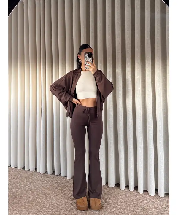 İspanyol paça bomber takım - Kahverengi