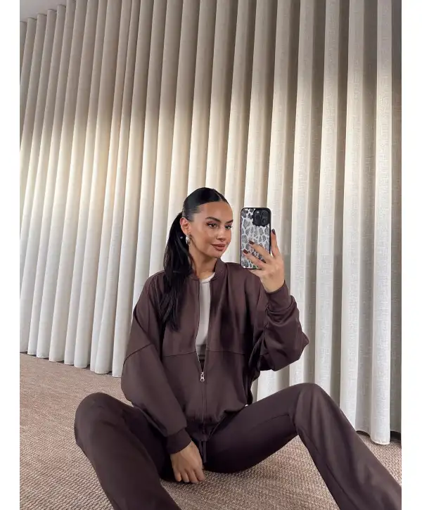 İspanyol paça bomber takım - Kahverengi