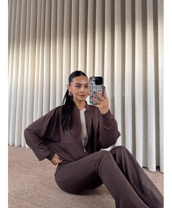 İspanyol paça bomber takım - Kahverengi