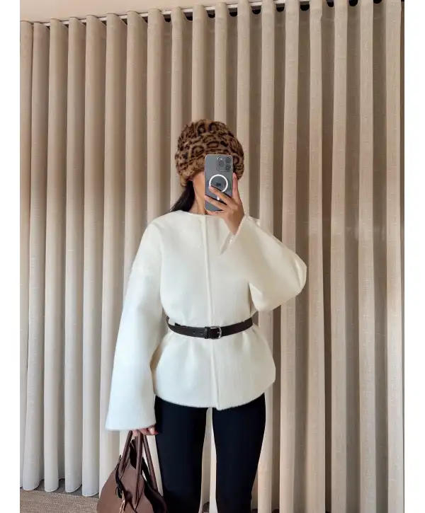 Kemerli kaşe oversize ceket