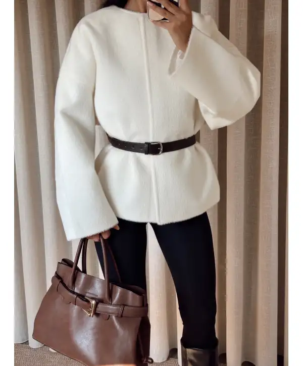 Kemerli kaşe oversize ceket