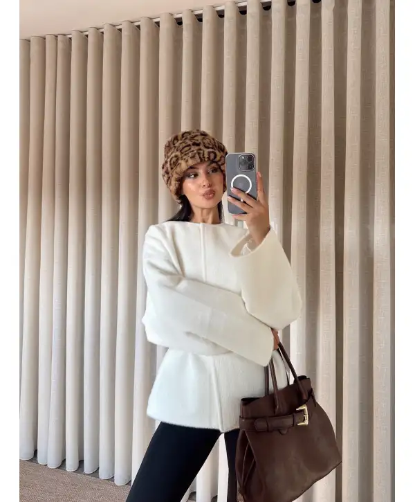 Kemerli kaşe oversize ceket