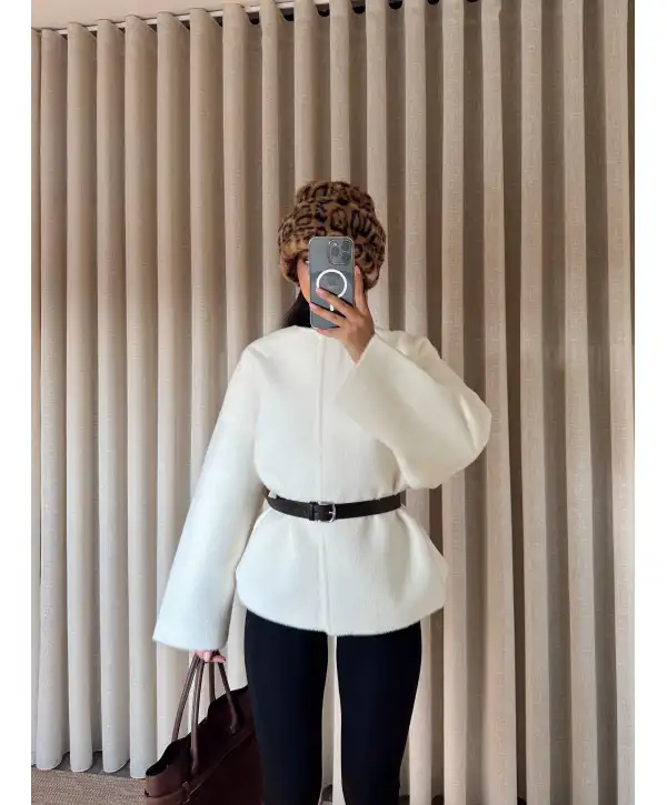 Kemerli kaşe oversize ceket