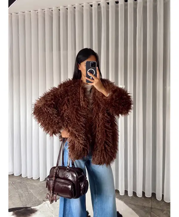 Marka model premium peluş kürk - Kahverengi