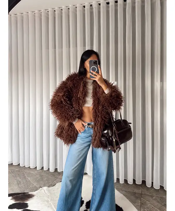 Marka model premium peluş kürk - Kahverengi