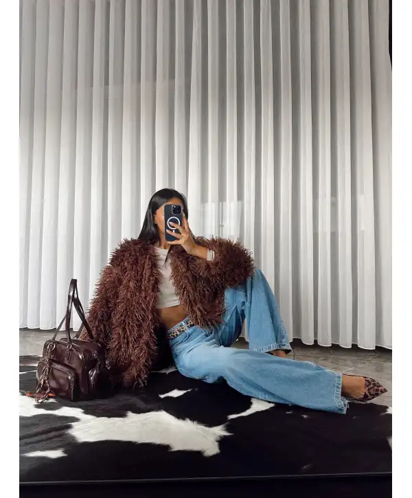 Marka model premium peluş kürk - Kahverengi