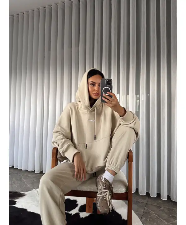 Marka muadil oversize eşofman takımı - bej