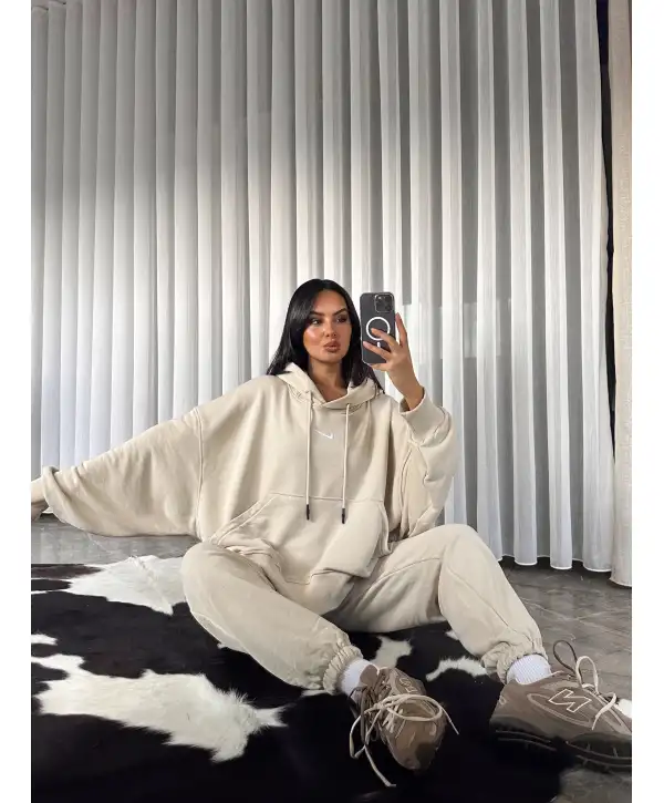 Marka muadil oversize eşofman takımı - bej