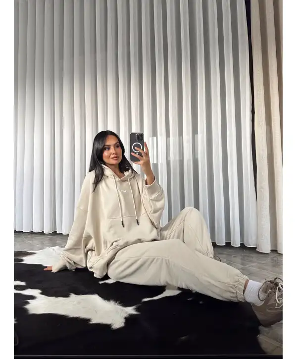 Marka muadil oversize eşofman takımı - bej