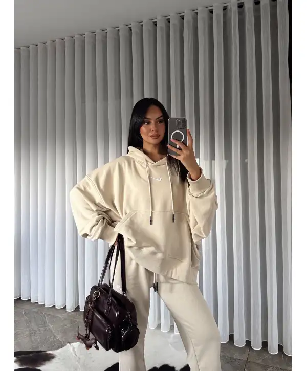 Marka muadil oversize eşofman takımı - bej