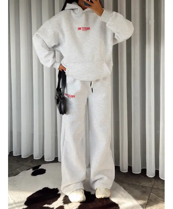 Oversize baskı detay eşofman takımı - Gri