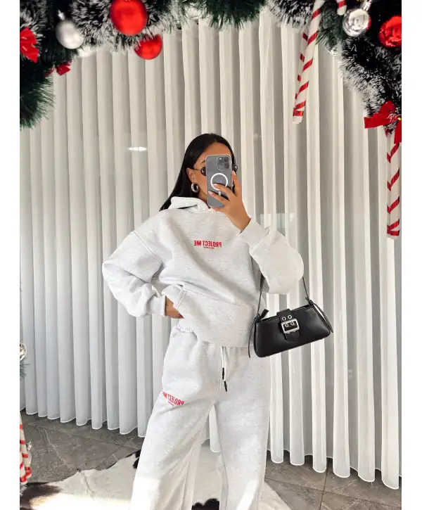 Oversize baskı detay eşofman takımı - Gri