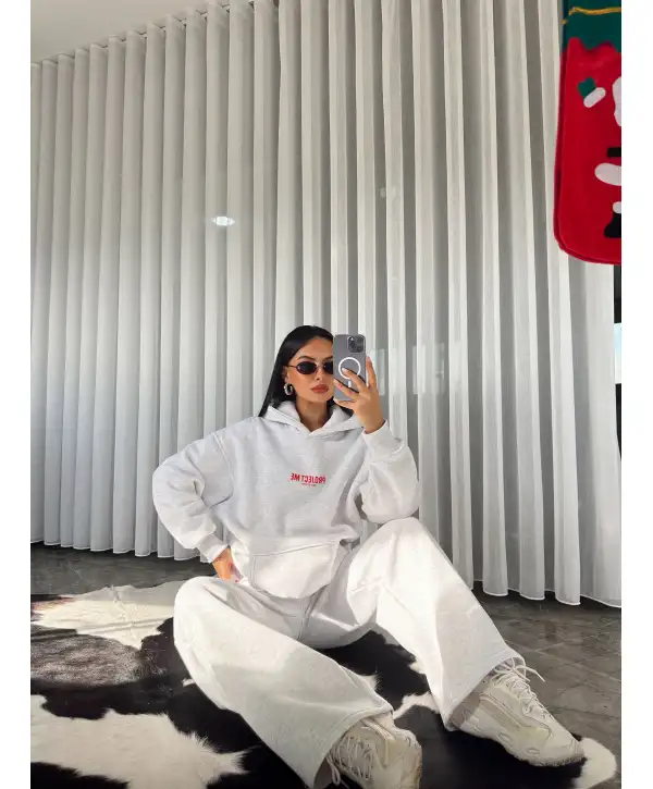 Oversize baskı detay eşofman takımı - Gri