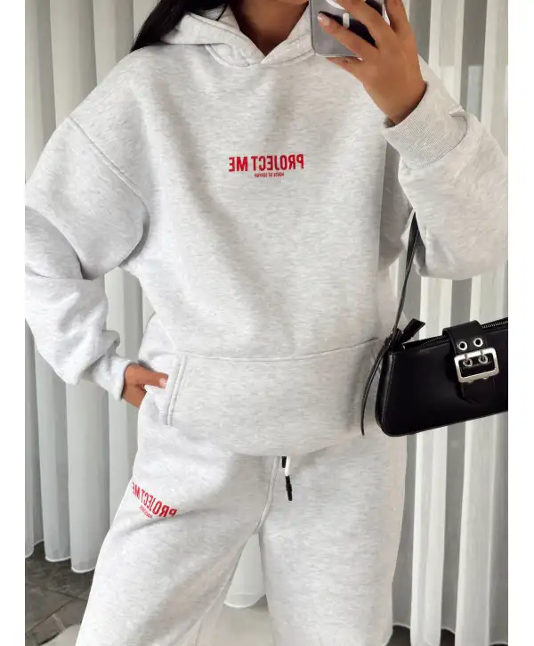 Oversize baskı detay eşofman takımı - Gri