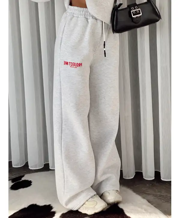 Oversize baskı detay eşofman takımı - Gri