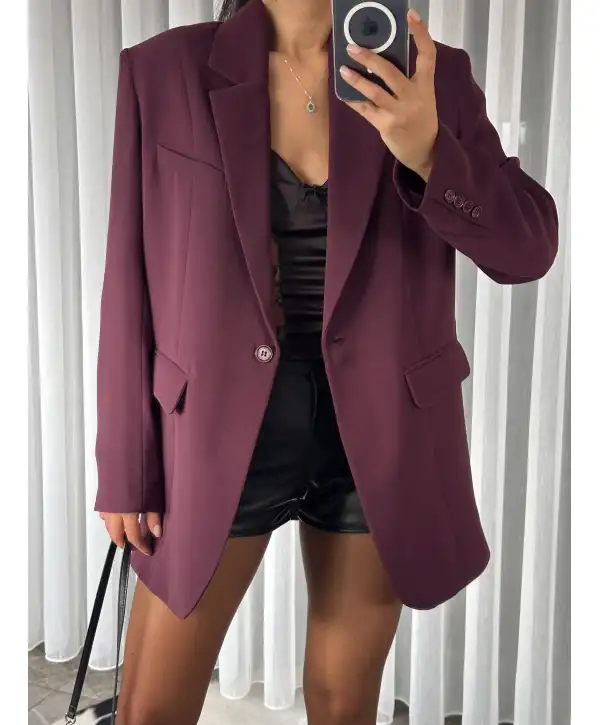 Oversize blazer ceket - Mürdüm