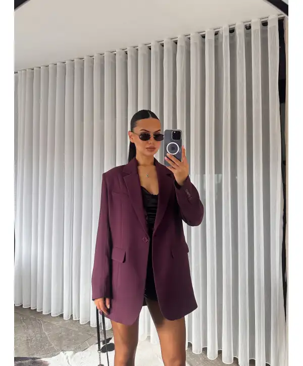 Oversize blazer ceket - Mürdüm