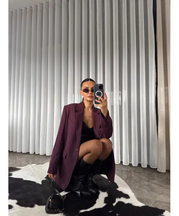 Oversize blazer ceket - Mürdüm