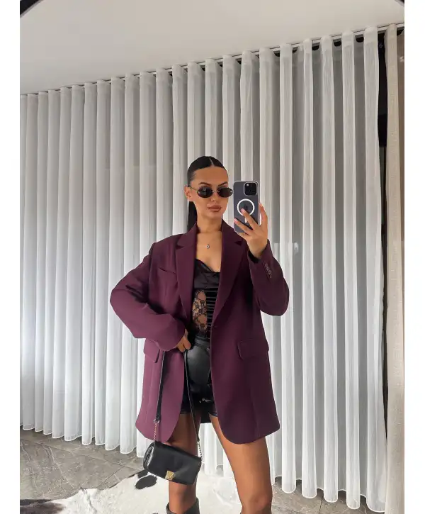 Oversize blazer ceket - Mürdüm