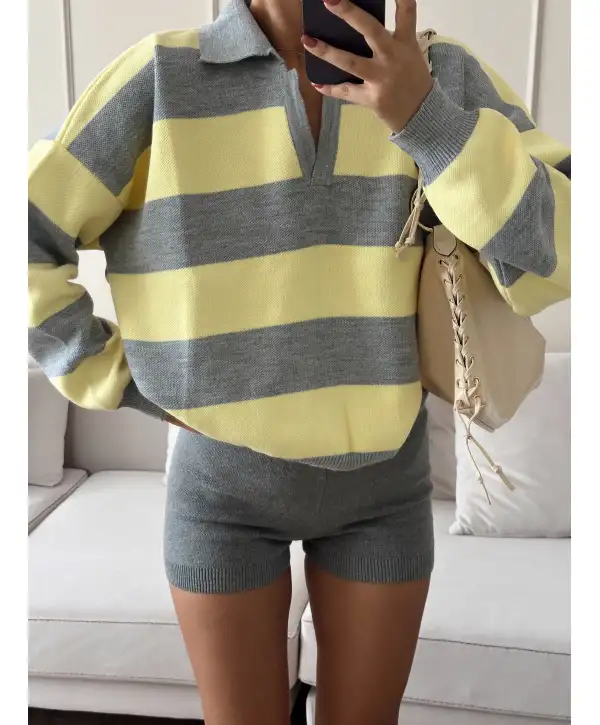 Polo yaka çizgili kazak