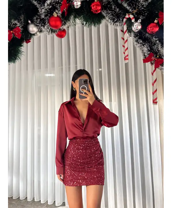 Saten gömlek - Bordo