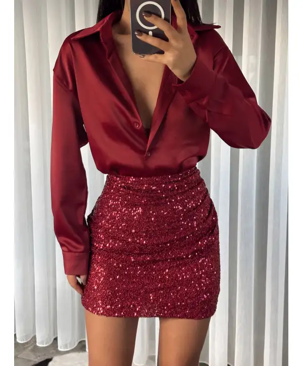 Saten gömlek - Bordo