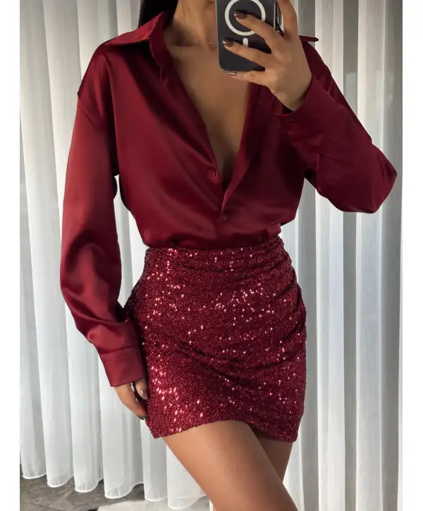 Saten gömlek - Bordo