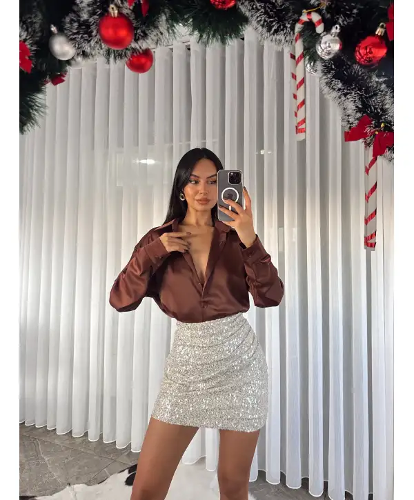 Saten gömlek - Kahverengi