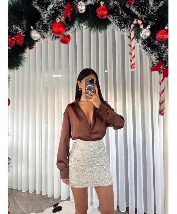 Saten gömlek - Kahverengi