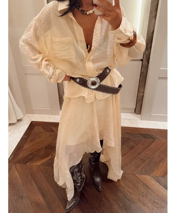 Şifon asimetrik kesim astarlı etek