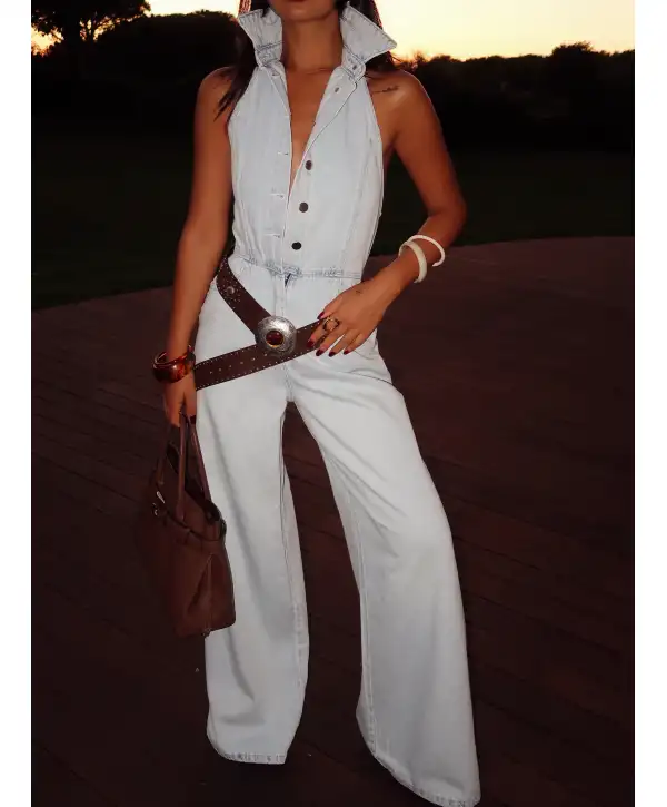 Sırt Detay Denim Tulum