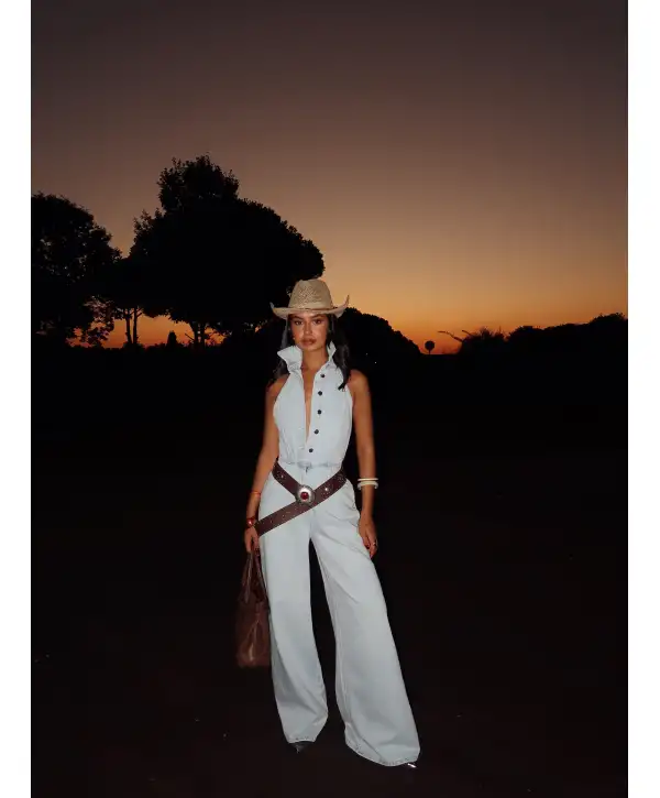 Sırt Detay Denim Tulum