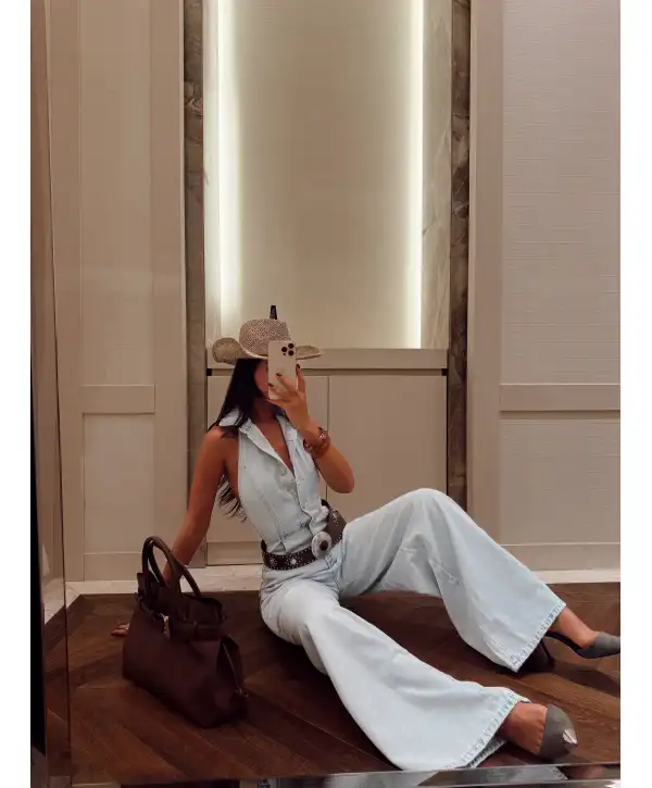 Sırt Detay Denim Tulum