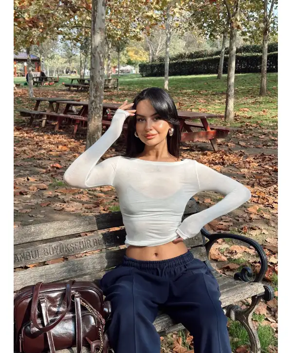 Transparan bluz - Beyaz