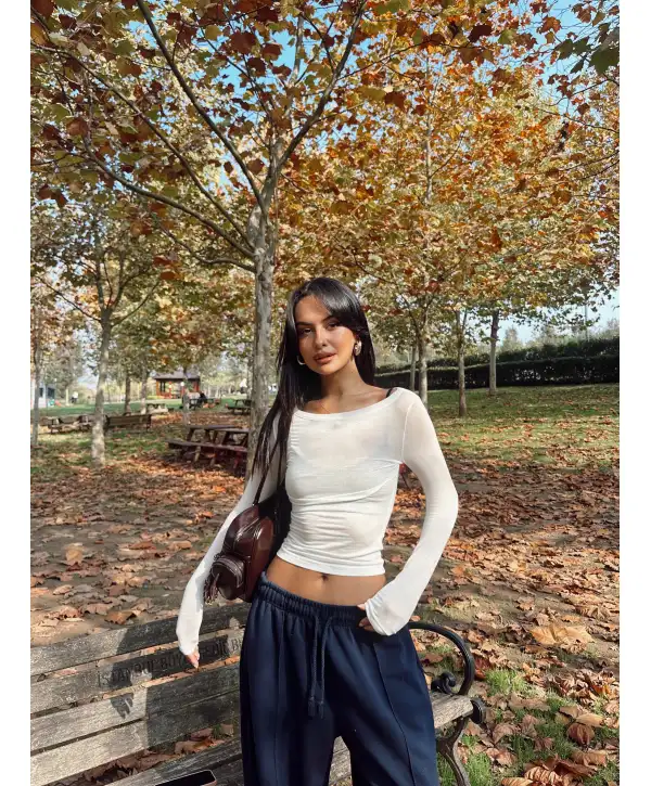 Transparan bluz - Beyaz