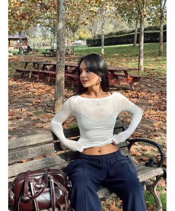 Transparan bluz - Beyaz