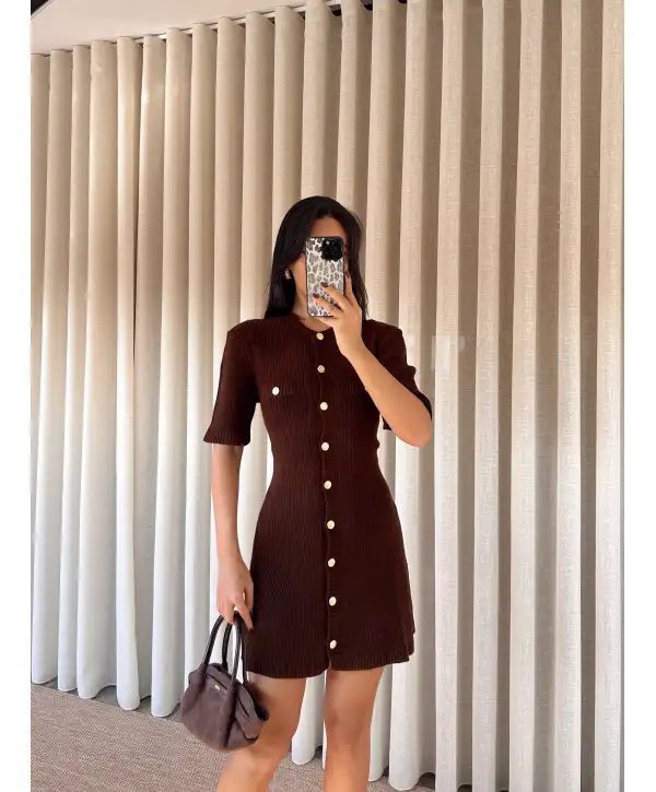 Triko gold düğmeli elbise