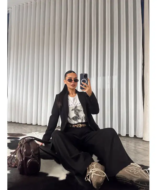 Vatkalı ceket pantolon takım - Siyah