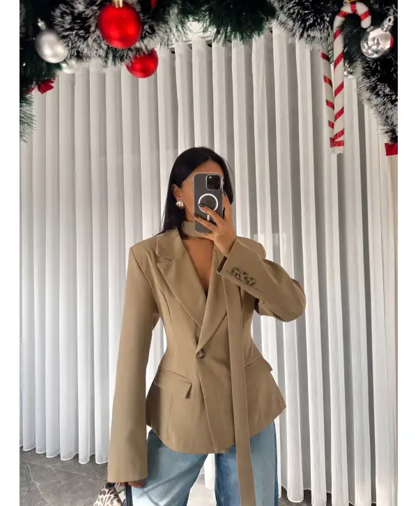 Vatkalı tasarım blazer ceket - Camel