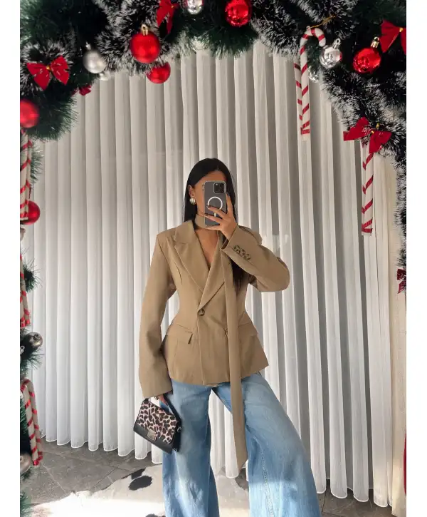 Vatkalı tasarım blazer ceket - Camel