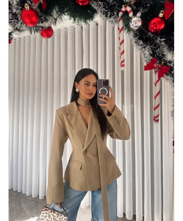 Vatkalı tasarım blazer ceket - Camel