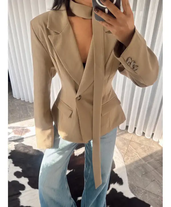 Vatkalı tasarım blazer ceket - Camel