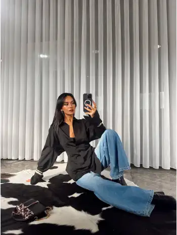 Belden oturtmalı gömlek - Siyah